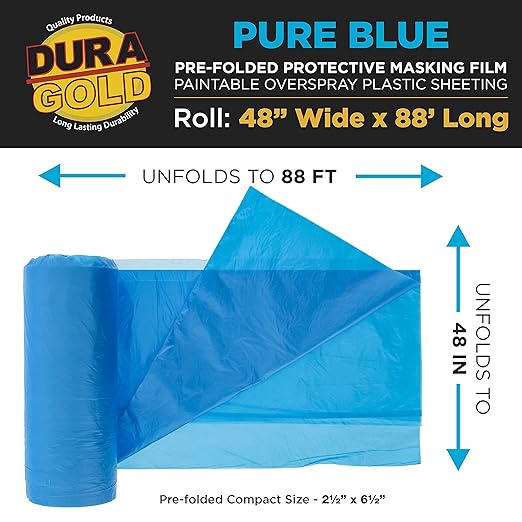 Dura-Gold 48" x 88' Pure Blue Pre-Folded Masking Film - Image 2