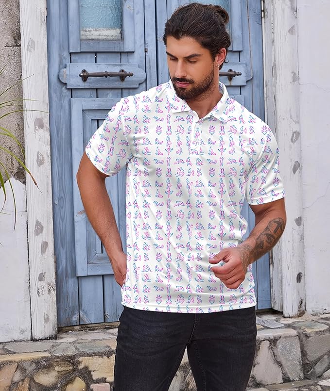 Golf Polo Shirts for Men Funny Print Short Sleeve Golf Shirts Performance Golf Polos