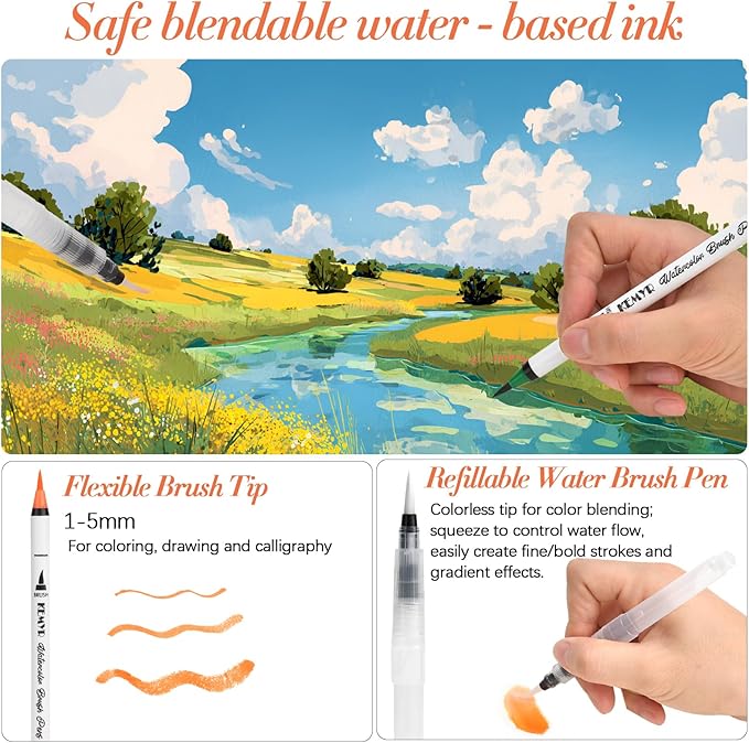Watercolor Brush Pens, 72 Colors Brush Tip Pens - Image 2