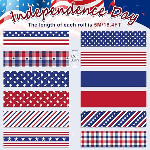 Whaline 12 Rolls 4th of July Washi Tape Patriotic Stars Stripes Washi Masking - Image 2
