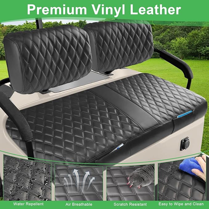 Golf Cart Front Seat Cover for Yamaha G2 G8 G9 G11 G14 G16 G19 G20 G21 G22, Adventurer One, EZGO Marathon OEM Ordinary Seat Cushion, Thick Vinyl Leather Comfortable No Need to Detach Armrest