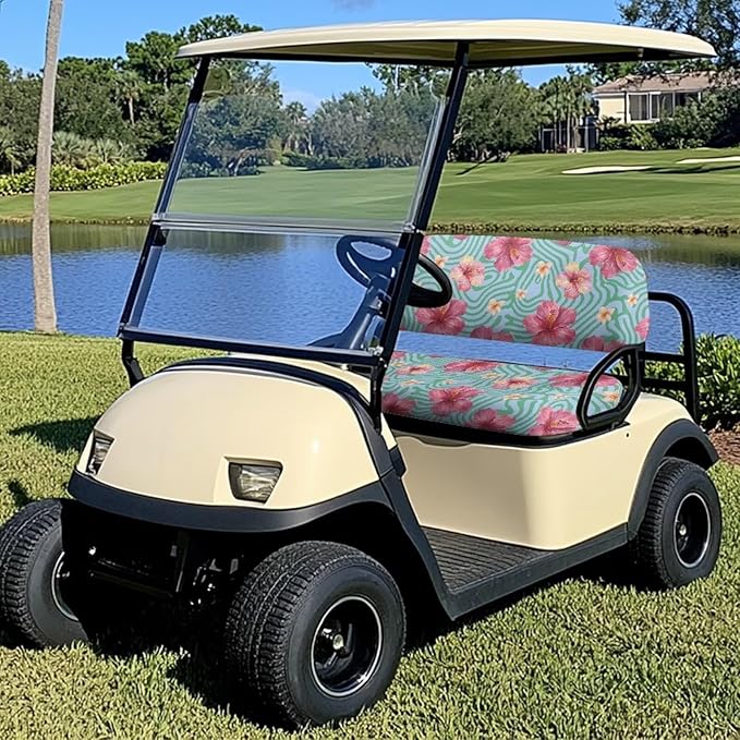 Suobstales Golf Cart Front and Rear Seat Cover Set for EZGO TXT RXV & Club Car DS 2 Passenger, Washable Bench Seat Covers Kit