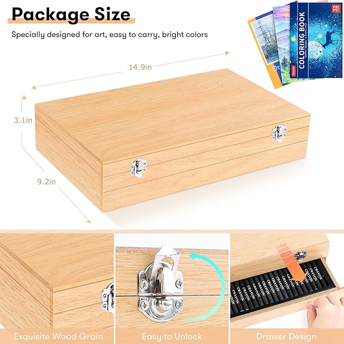 Art Supplies, iBayam 150-Pack Deluxe Wooden Art Set Crafts Drawing Painting Kit - Image 8