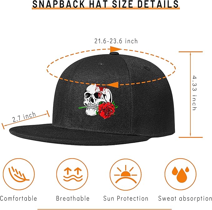Skateboard Hat Snapback Hats for Men Flat Bill Hats for Boy Adjustable Baseball Cap for Teens Hip Hop Sports
