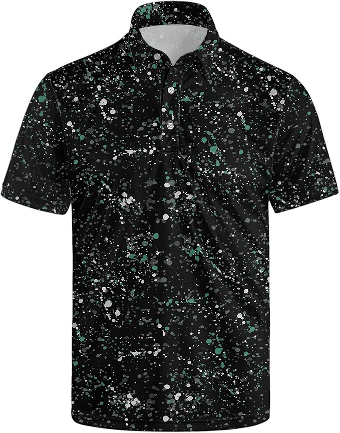 Golf Polo Shirts for Men Funny Print Short Sleeve Golf Shirts Performance Golf Polos