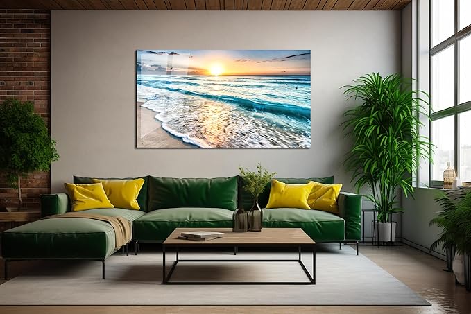 SpiritualHands Sea beach ocean white sand Tempered Glass Wall Art Painting - Image 9