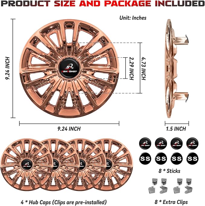 Golf Cart Hub Caps 8 Inch for EZGO/Club Car/Yamaha (Excludes EZGO RXV) Golf Cart Wheels and Tires, Snap-On Installation Wheel Covers Accessories, Premium ABS Plastic, Set of 4, Copper