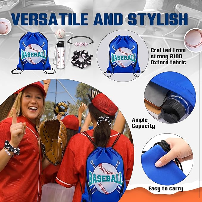 Mifoci 50 Pcs Baseball Party Supplies Gift Set Includes Baseball Water Bottle Gift Bag Mini Balls Sports Bracelets Hair Ties for Sports Team Celebrations