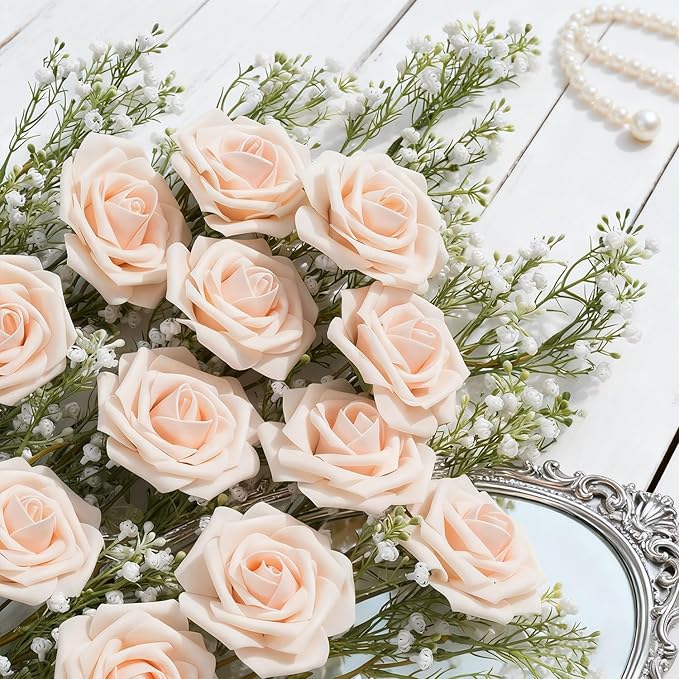 Artificial Flowers Foam Fake Roses 25pcs Champagne Roses - Image 4