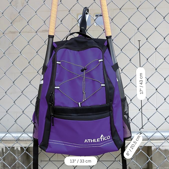 Athletico Youth Baseball Bag - Bat Backpack for Baseball, T-Ball & Softball Equipment & Gear | Holds Bat, Helmet, Glove | Fence Hook