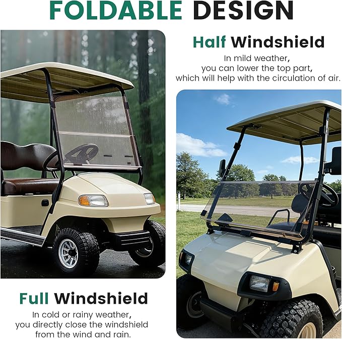 ECOTRIC Tinted Windshield Compatible with 2000.5 to Current Club Car DS Golf Cart Smoke Style Windshield Approximate Dimensions 40"W X 36.5"H Fold Down