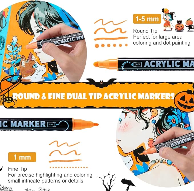 30 Colors Waterproof Dual Tip Acrylic Paint Pens, Dot & Fine Tip Premium - Image 2