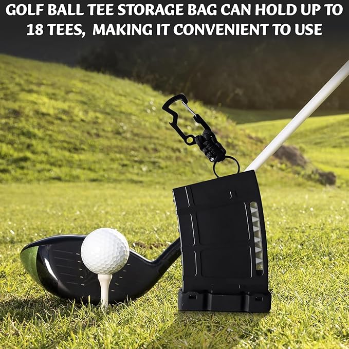 Teemags Golf Tee Holder – Black Clip-On Tee Caddy for Belt or Bag | Holds Up to 18 Tees | Durable & Lightweight Golf Accessory Made in The USA