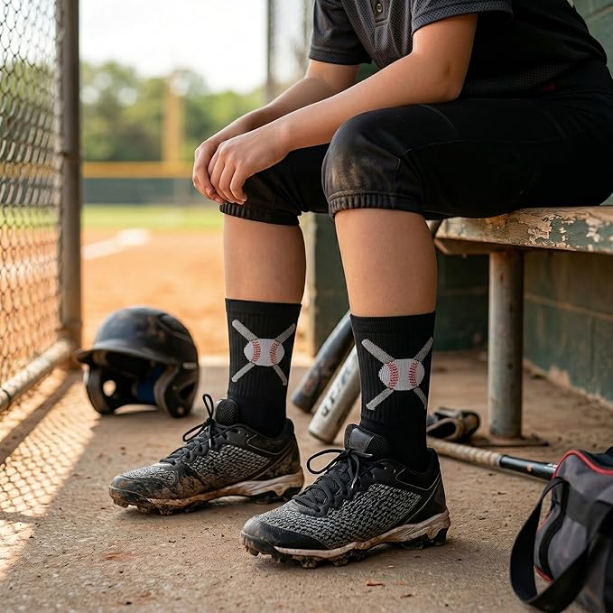 ChalkTalkSPORTS Baseball Socks - Performance Socks for Baseball Players - Crossed Bats - Youth and Adult Sizes
