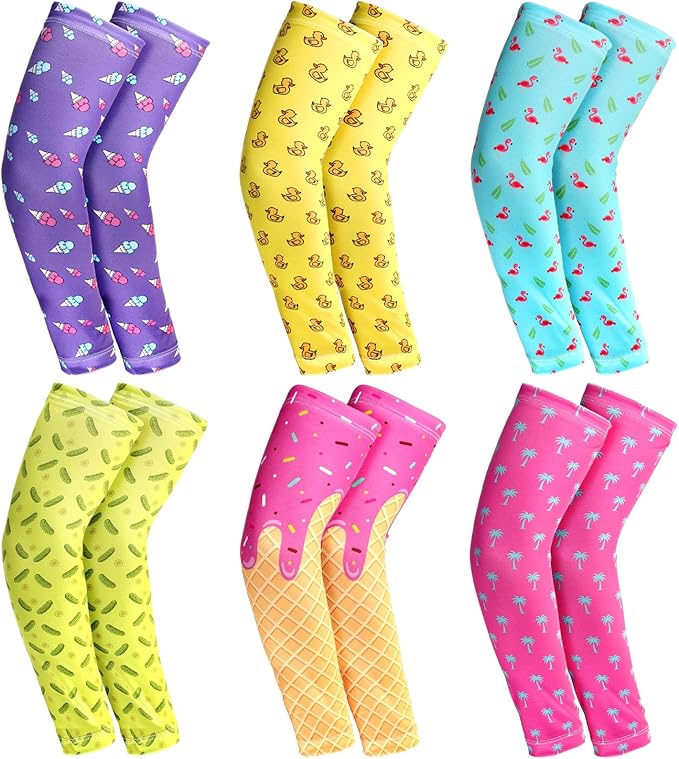 6 Pair Baseball Arm Sleeves Ice Cream Drip Palm Tree Sun Protection Youth Breathable Cooling Sleeve
