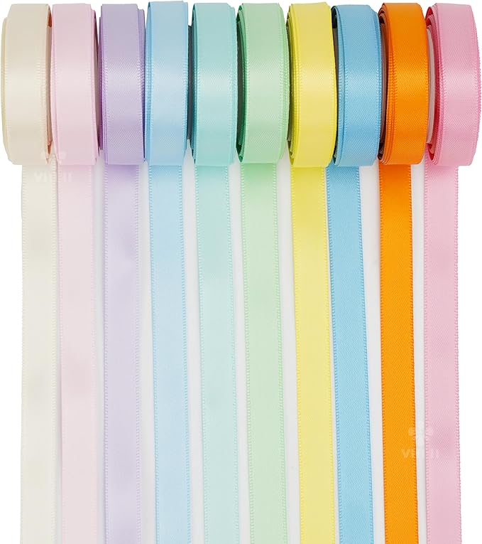 MEEDEE Pastel Rainbow Ribbon Assortment Satin Rainbow Colored Ribbon 3/8" X 50 - Image 2