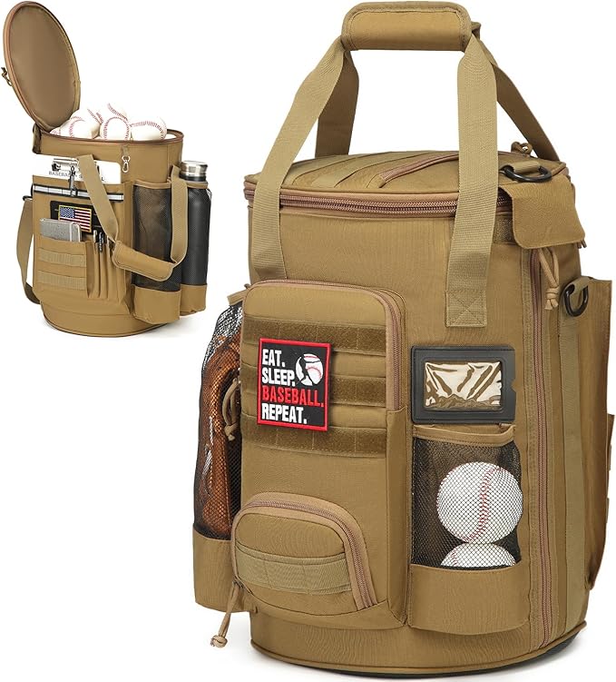 Baseball Bucket Bag 6 Gallon Bucket Cover Organizer w/Padded Seat tactical Softball Coaches Bag for Balls, Bat, Gloves, Scoreboards