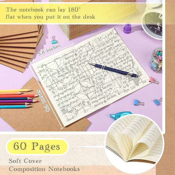 Handepo 100 Pack Composition Notebooks A5/A6 Ruled Lined Composition Kraft - Image 2