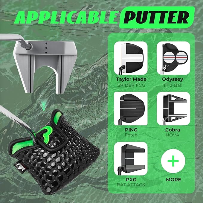 Craftsman Golf Green Lucky Clover Driver Wood Hybrid Headcover Blade Mallet Putter Cover for Scotty Cameron Taylormade Odyssey Also for Custom Version with Your Name Stitched