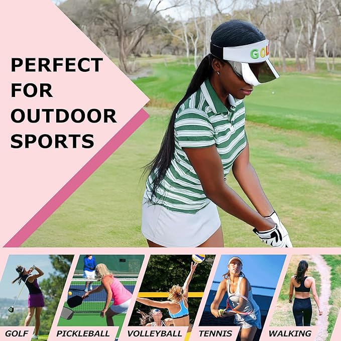 Funky Junque Women's UV 50 Adjustable Sun Visor - Golf Tennis Pickleball - Sports Themes Solid Colors Easter Pastels