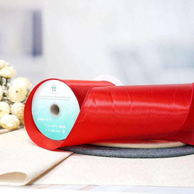 CT CRAFT LLC Satin Wired Ribbon 6 Inch x 10 Yards Red - Image 4