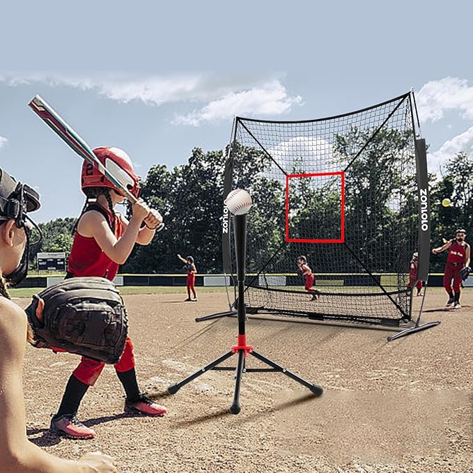 ZONLOLO 6x6ft Baseball & Softball Net for Hitting,Pitching and Batting, Throwing,Baseball net with Sturdy Bow Frame,Battting Tee,Strike Zone, Middle Size,Suitable for Kids!