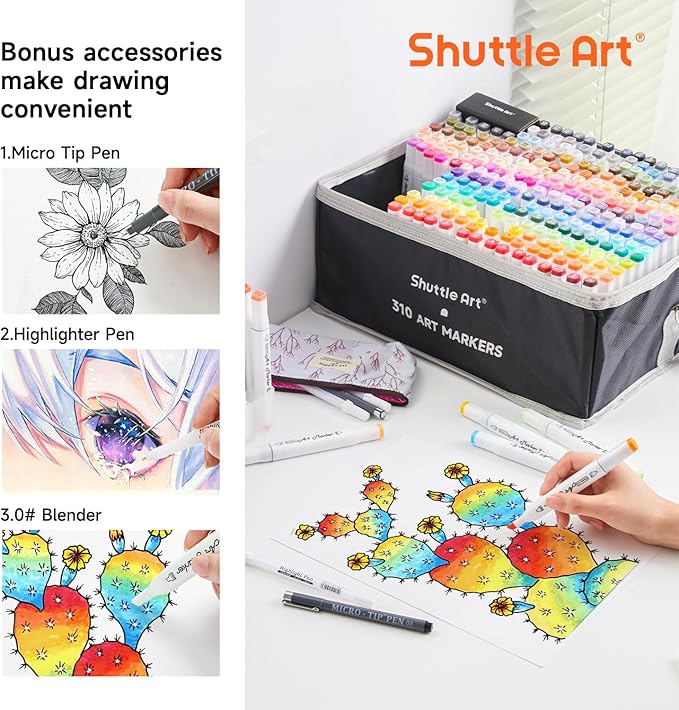 Shuttle Art 310 Colors Alcohol Markers, 309 Colors Dual Tip Art Marker Set Plus - Image 4