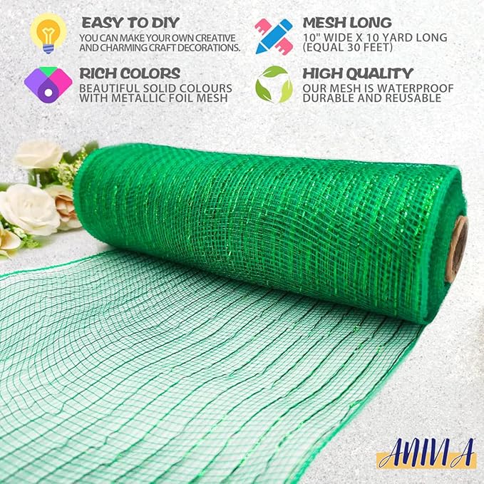 Anivia Deco Mesh Ribbon, 10inch x 30 Feet Each Roll Metallic Foil Mesh Ribbon - Image 3
