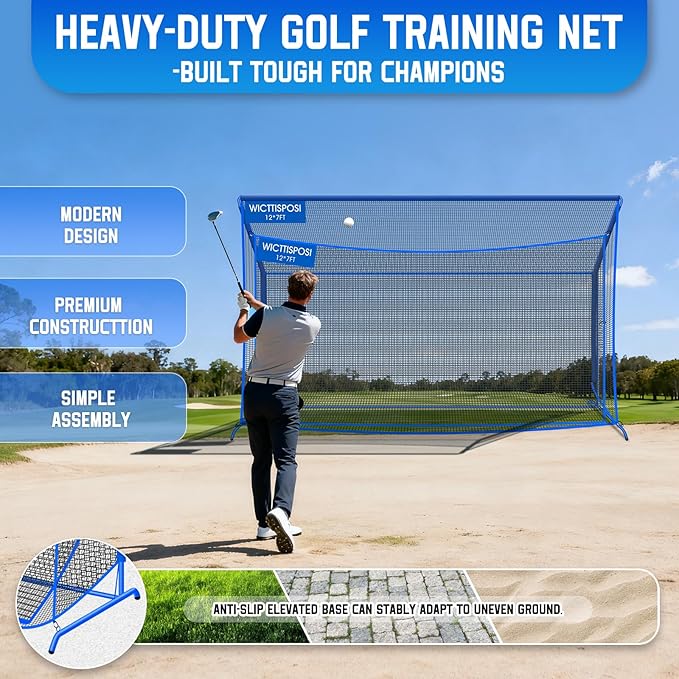 Golf Hitting Net with Extra Striking Net, 10x7ft/7x7ft Heavy Duty Golf Practice Nets for Golfers Backyard Driving Swing, Golf Impact Cage Metal Frame with Storage Bag&Elevated Base, Indoor Outdoor Use