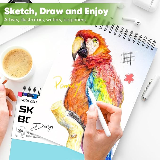 Soucolor 9" x 12" Spiral Bound Blank Sketch Notebook Journal Book- 1-Pack 100 - Image 7