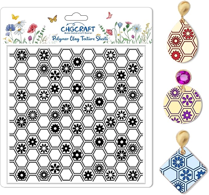 CHGCRAFT Honeycomb Pattern Polymer Clay Texture Sheet Flowers and Hexagonal by chgcraft