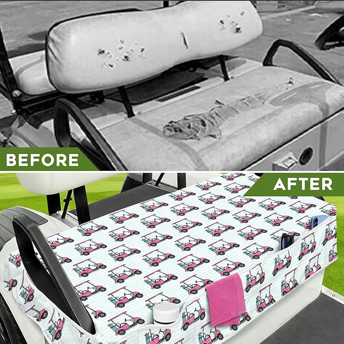 Golf Cart Seat Covers Club Car Golf Cart Accessories 4 Pockets Golf Carts Seat Towel Blanket for Men Women Golf Cart Decor