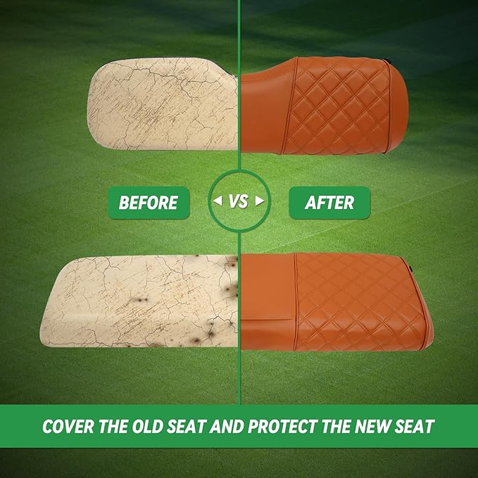 XUANYUDG0769 Golf Cart Front and Rear Seat Covers for EZGO TXT 1994-2013 OEM Ordinary Front Seat and Aftermarket Common Rear Seat Kits, No Stapler Vinyl Leather Diamond EZGO TXT Seat Covers