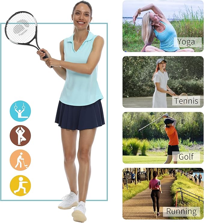 LastFor1 Women's Sleeveless Polo Golf Shirts Quick Dry 50+ UV Protection V-Neck with Collar Lightweight Tennis Tank Tops