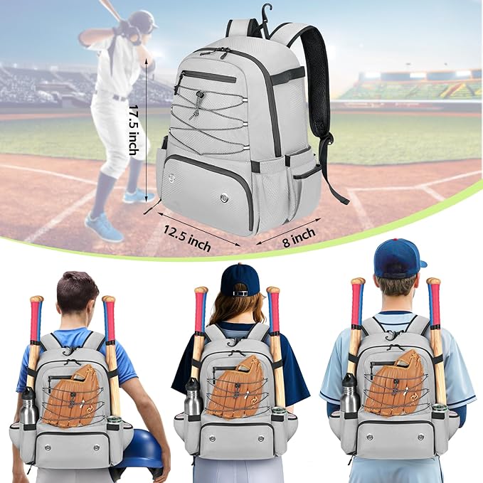 MATEIN Baseball Bat Bag for 4 Bats with Ball Pocket, Lightweight Youth Baseball Backpack with Shoe Compartment, Large Capacity Softball Equipment Bag with Fence Hook for TBall Gear, Helmet, Glove