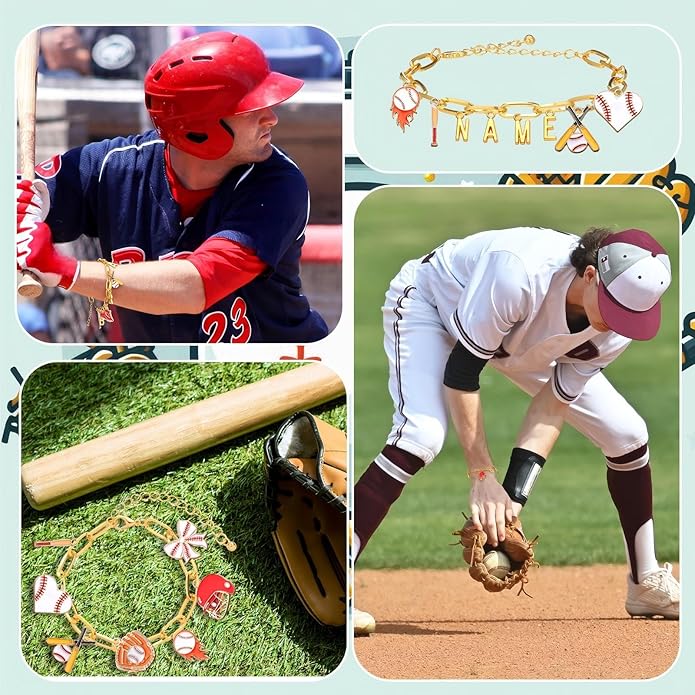 Kigeli 394 Pcs Sports Bracelets for Women DIY Game Bracelets kit Softball Baseball Football Jewelry Crafts Adjustable Gold Letter Charms Keychain for Team Sport Lovers Gifts