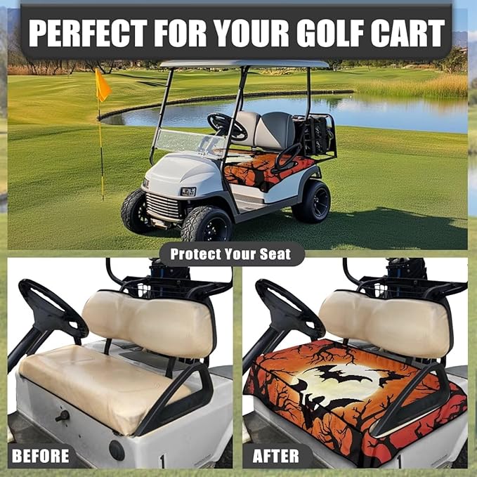 Golf Cart Seat Covers, Universal Golf Cart Seat Towel Blanket with 4 Front Pockets & Nonskid Bottom Fits for Club Car 2 Person Seats Golf Carts