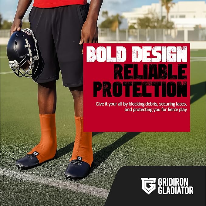Gridiron Gladiator Football Spats - Spat Cleat Covers for Youth or Adult - Cover Cleats for Baseball Soccer Football - Shoe Sleeves - Sports Gear - Orange - Small
