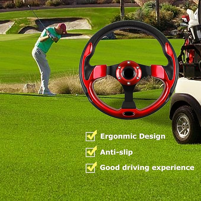 Golf Cart Steering Wheel, Skid Steering Wheel, Universal Golf Cart for Club Car EZGO RXV and TXT, Yamaha, Precedent Tempo, DS