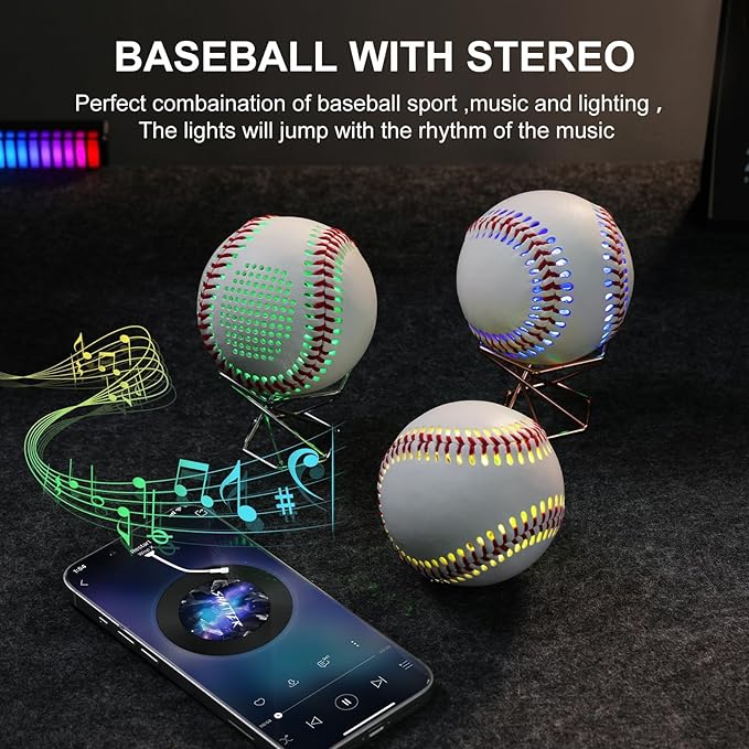 Glow Baseball Bluetooth Speaker，Portable Sports Gift for Fans, Waterproof Outdoor Speaker with Party Lights.