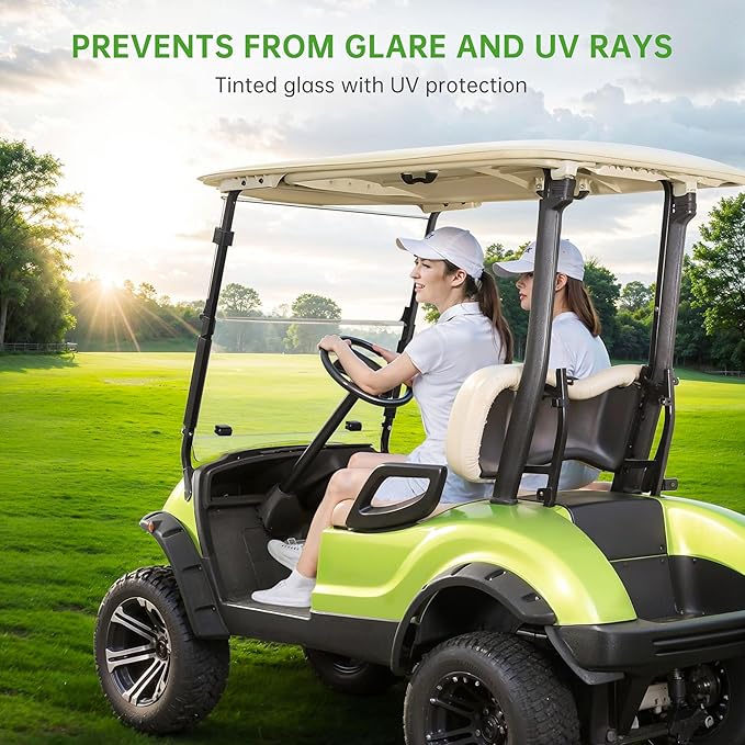 10L0L Golf Cart Folding Windshield for Yamaha G29/Drive 2007-2016 Gas & Electric, 4mm Clear Polycarbonate Windshield, Fold-Down Design with Heavy-Duty Hinges, UV & Impact Resistant, No-Drill Install