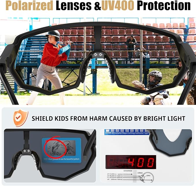 X-TIGER Polarized Youth Baseball Sunglasses UV400 Kids Sunglasses Boys Girls 8-12 Youth for Softball Cycling Sports Glasses