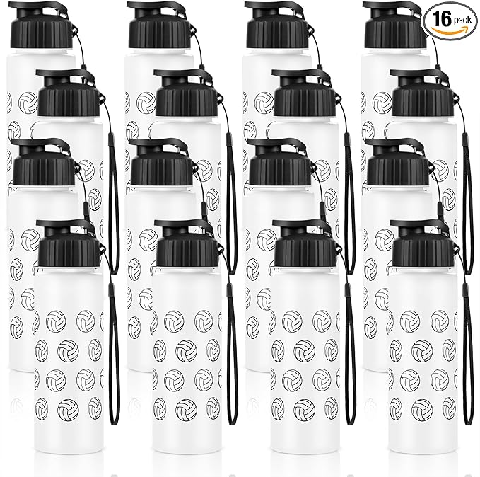 Olgaa 16 Pcs Volleyball Water Bottle Bulk 20 oz Volleyball Reusable Water Drink Bottles Sports Volleyball Accessories for Party Favor Players Lovers Team Gifts (Volleyball)