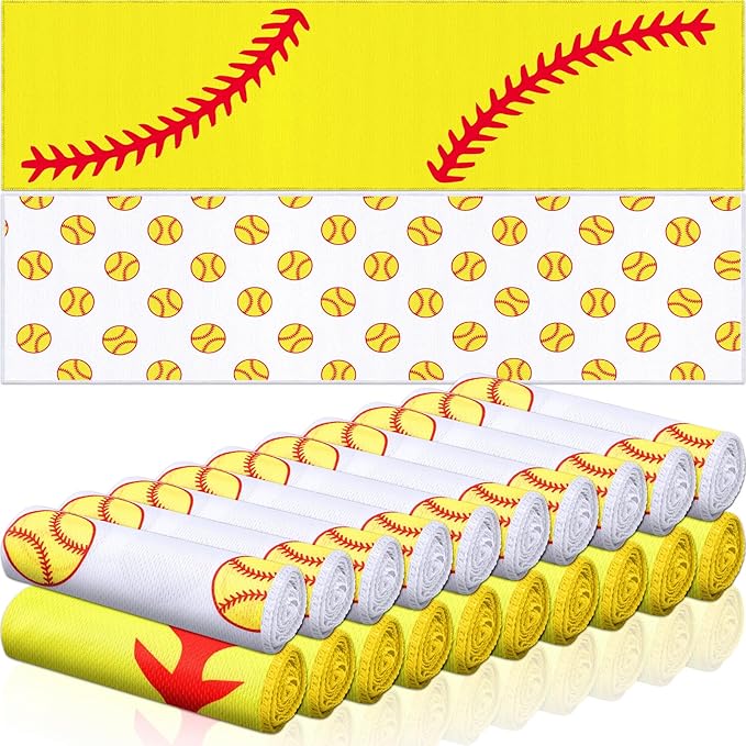 FuWeave 24 Pcs Sports Cooling Towels Baseball Basketball Softball 40 x 12 Inch Breathable Soccer Football Volleyball Microfiber Ice Towel Fast Drying for Sport Party Favors Team Gift(Yellow,Softball)