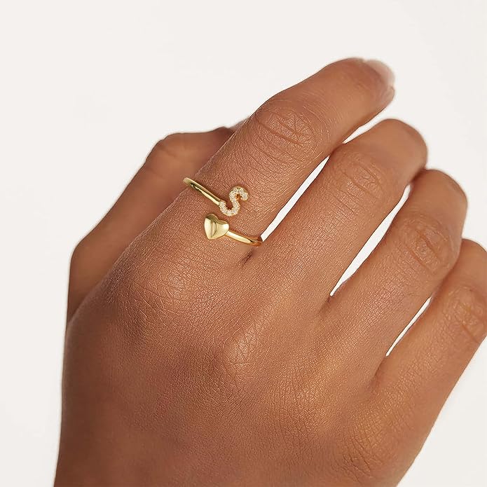 Gold Initial Rings for Women Girls, Dainty 14K Gold Plated Adjustable Initial - Image 5