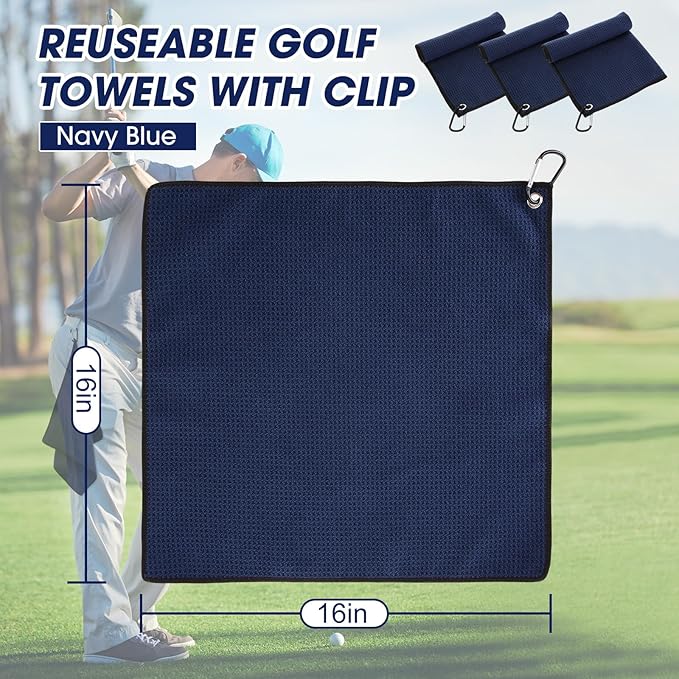 Batiyeer Golf Towel Bulk for Golf Bags 16'' x 16'' Microfiber Fabric Towel with Clip Waffle Pattern, Fitness, Camping, Hiking, Yoga