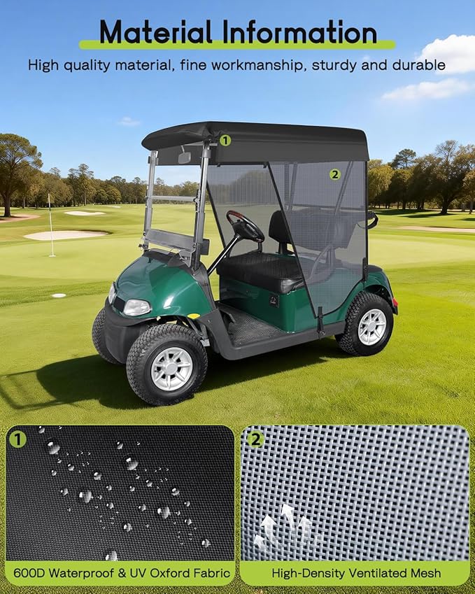 Golf Cart Sun Shade Cover for Club Car Precedent DS EZGO TXT RXV EXCAR 2 Passenger 59" Roof UV Breathable Mesh Sunshade Curtain Gray