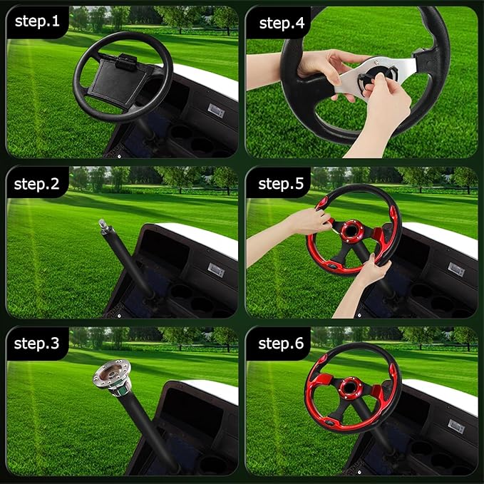 Golf Cart Steering Wheel, Skid Steering Wheel, Universal Golf Cart for Club Car EZGO RXV and TXT, Yamaha, Precedent Tempo, DS