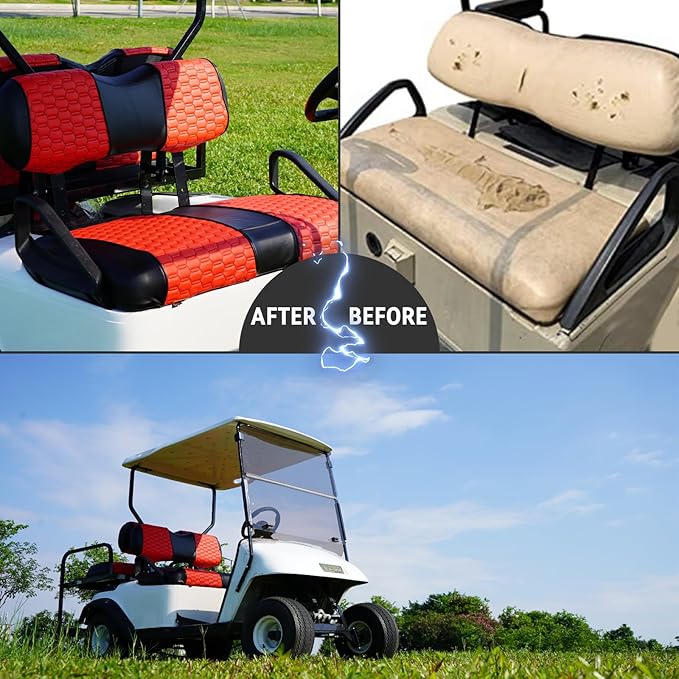 Golf Cart Seat Covers for EZGO TXT Club Car DS Gas or Electric OEM Regular Seat Cushion, No Staple, Golf Cart Vinyl Replacement Seat Cover
