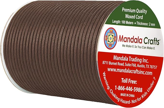 Mandala Crafts 2mm 109 Yards Chocolate Brown Cotton Waxed Cord - Image 2